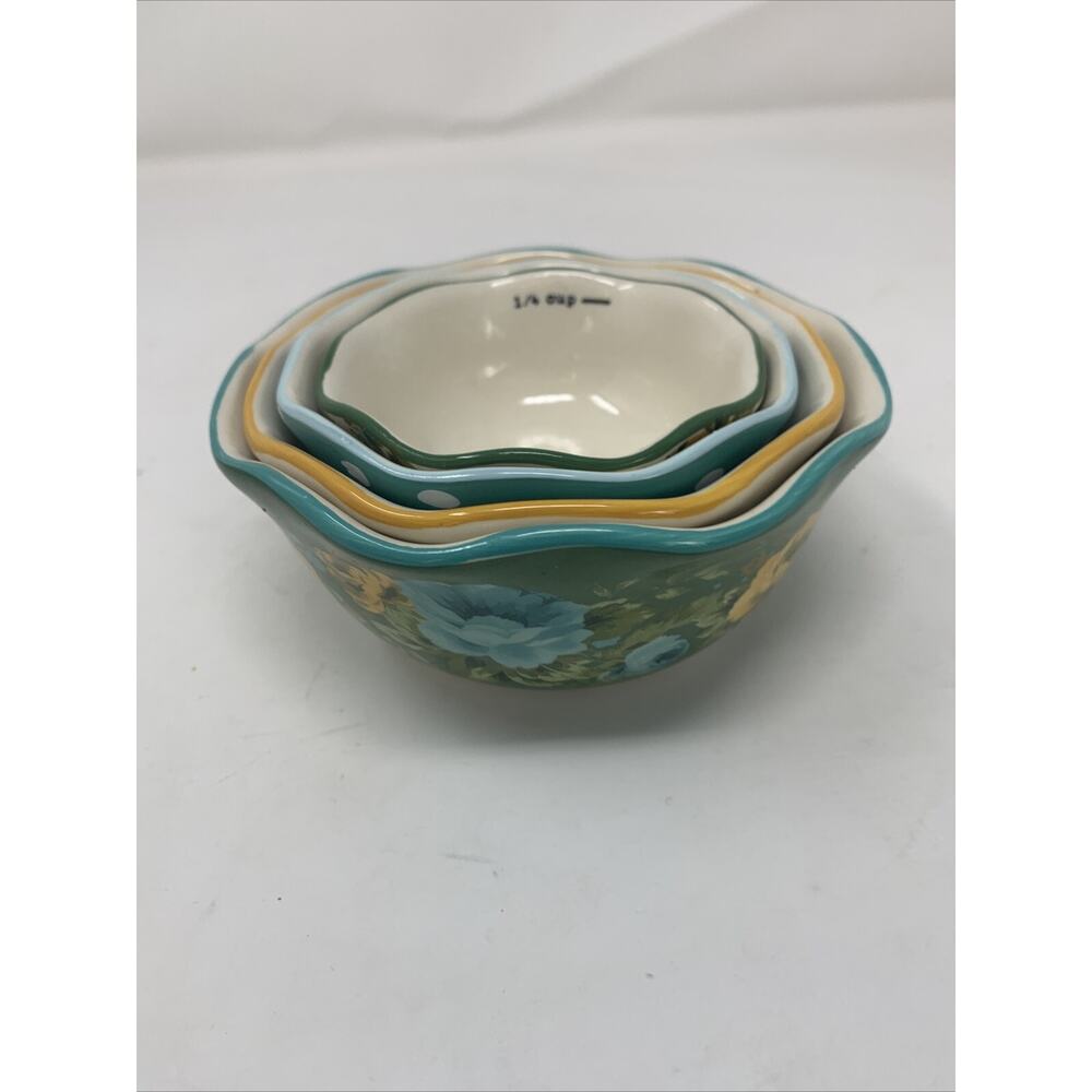 Vintage The Pioneer Woman Speckle Frontier Rose Shadow Measuring Bowls Set of 4 - Picture 7 of 8